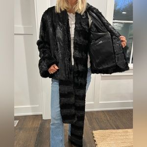 Black Faux Fur Waist Length Jacket & matching Scarf